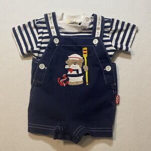 Vintage Baby Togs Sailor Bear Two Piece Overalls Romper Outfit  Sz 3-6 Months